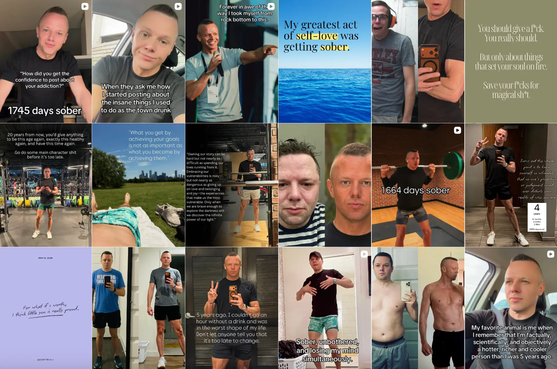 Collage of posts from @soberevan on Instagram